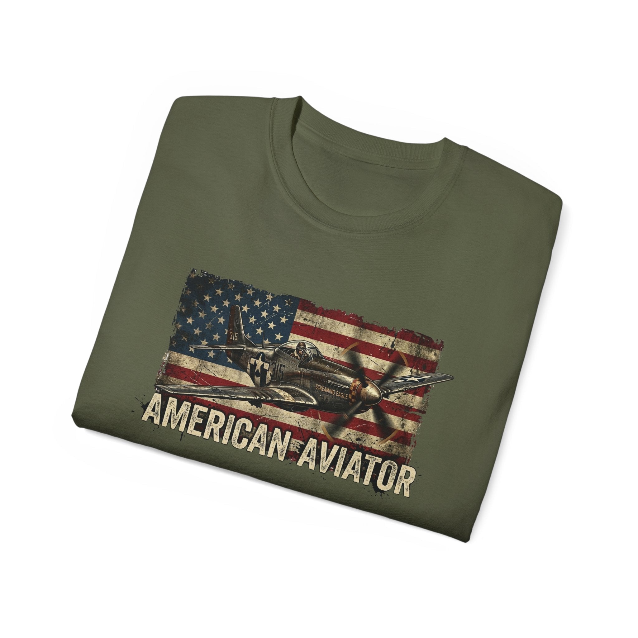 American Aviator T-Shirt – Vintage Flag Airplane Graphic Tee - Raven Quest Apparel