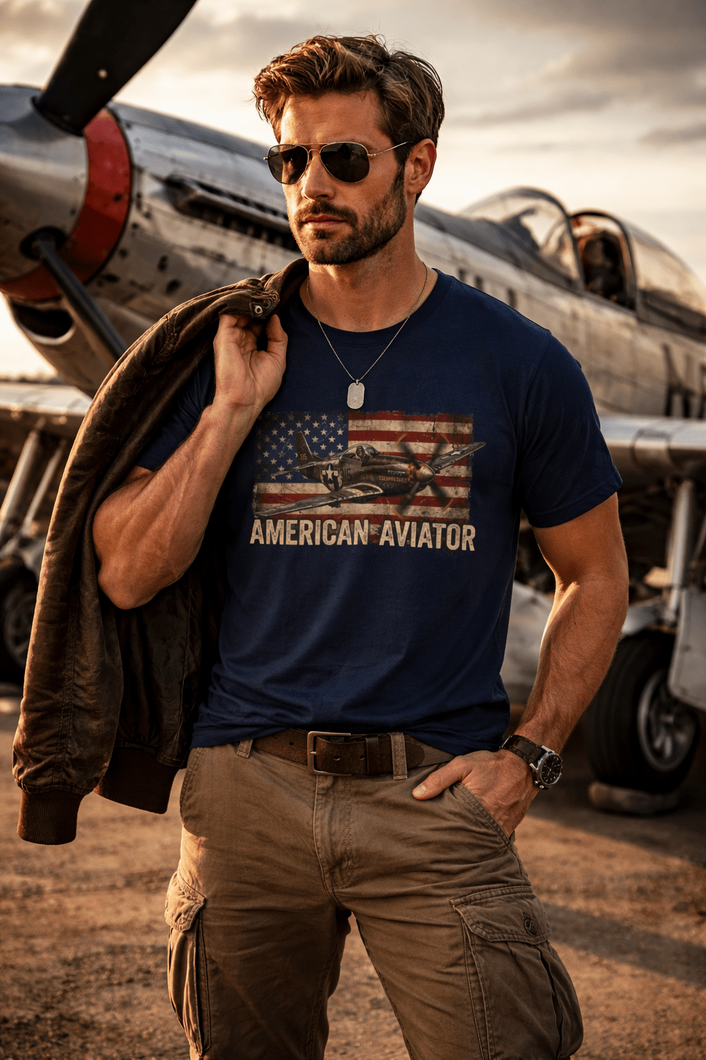 American Aviator T-Shirt – Vintage Flag Airplane Graphic Tee - Raven Quest Apparel