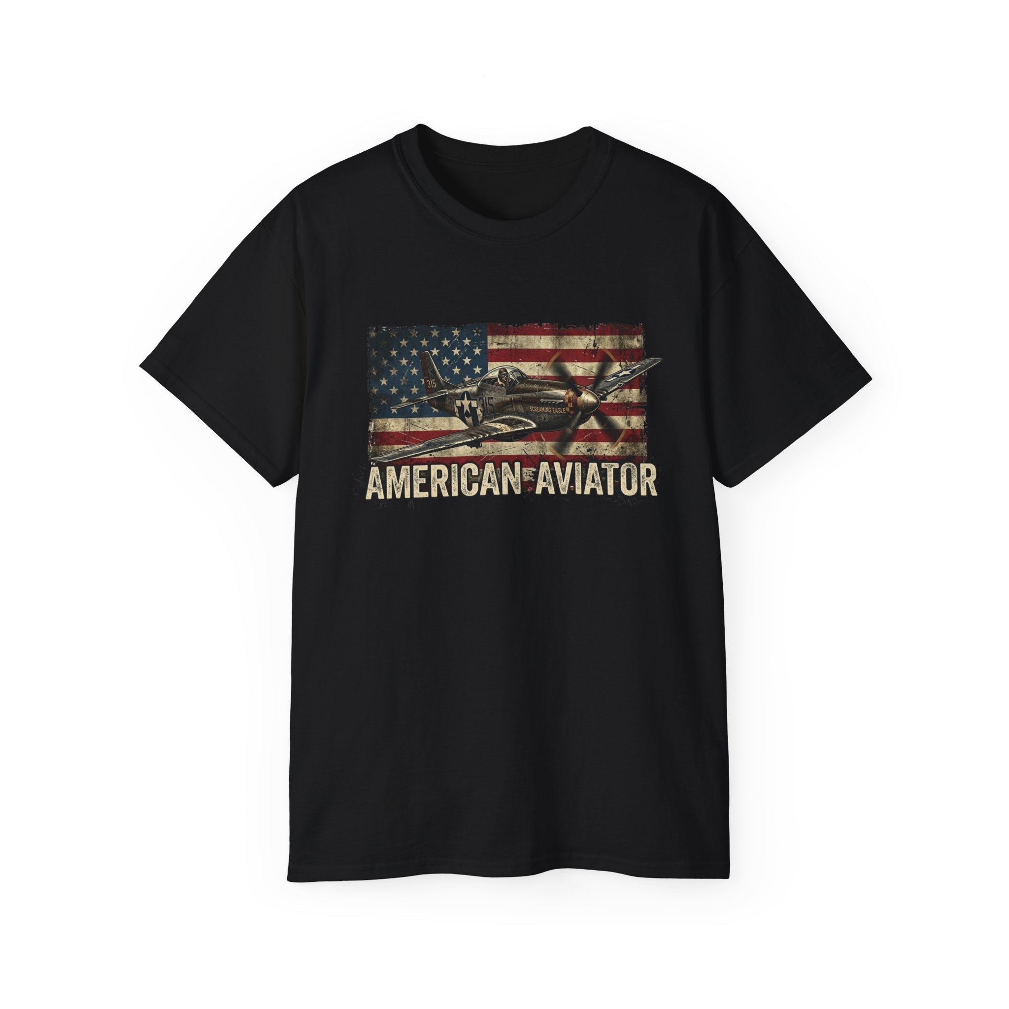 American Aviator T-Shirt – Vintage Flag Airplane Graphic Tee - Raven Quest Apparel