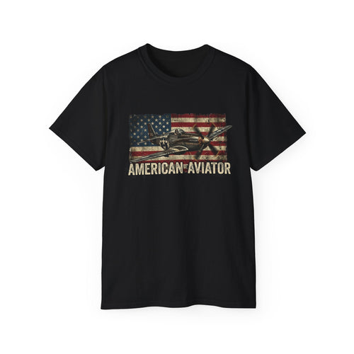 American Aviator T-Shirt – Vintage Flag Airplane Graphic Tee - Raven Quest Apparel