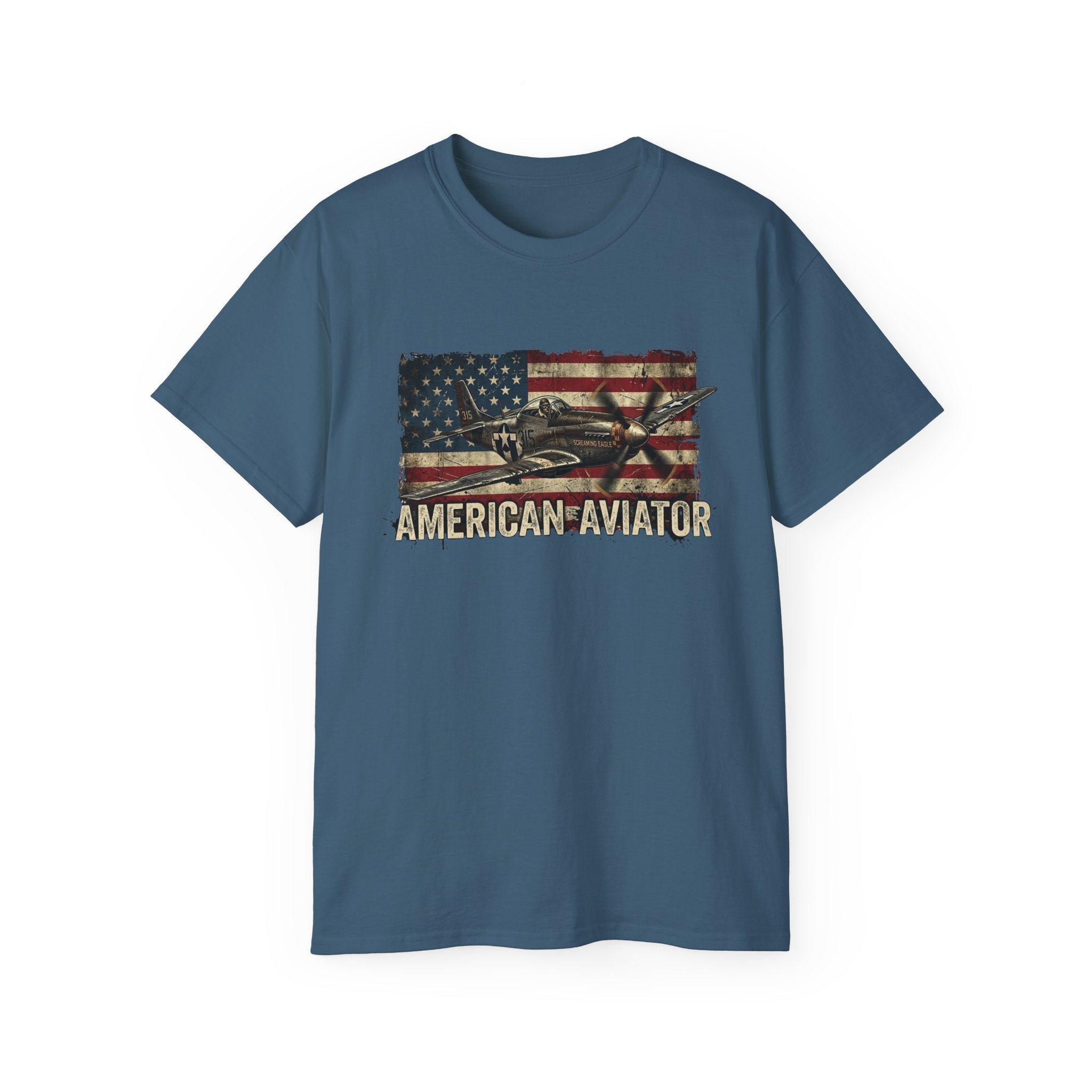 American Aviator T-Shirt – Vintage Flag Airplane Graphic Tee - Raven Quest Apparel