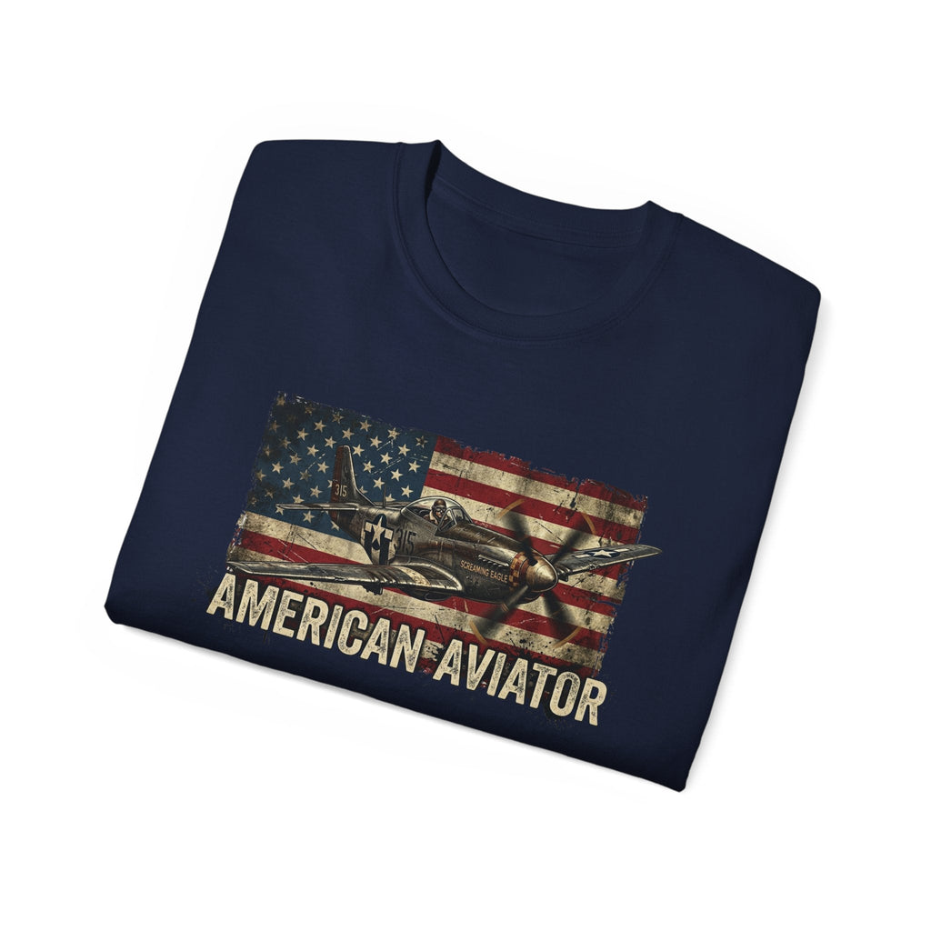 American Aviator T-Shirt – Vintage Flag Airplane Graphic Tee - Raven Quest Apparel