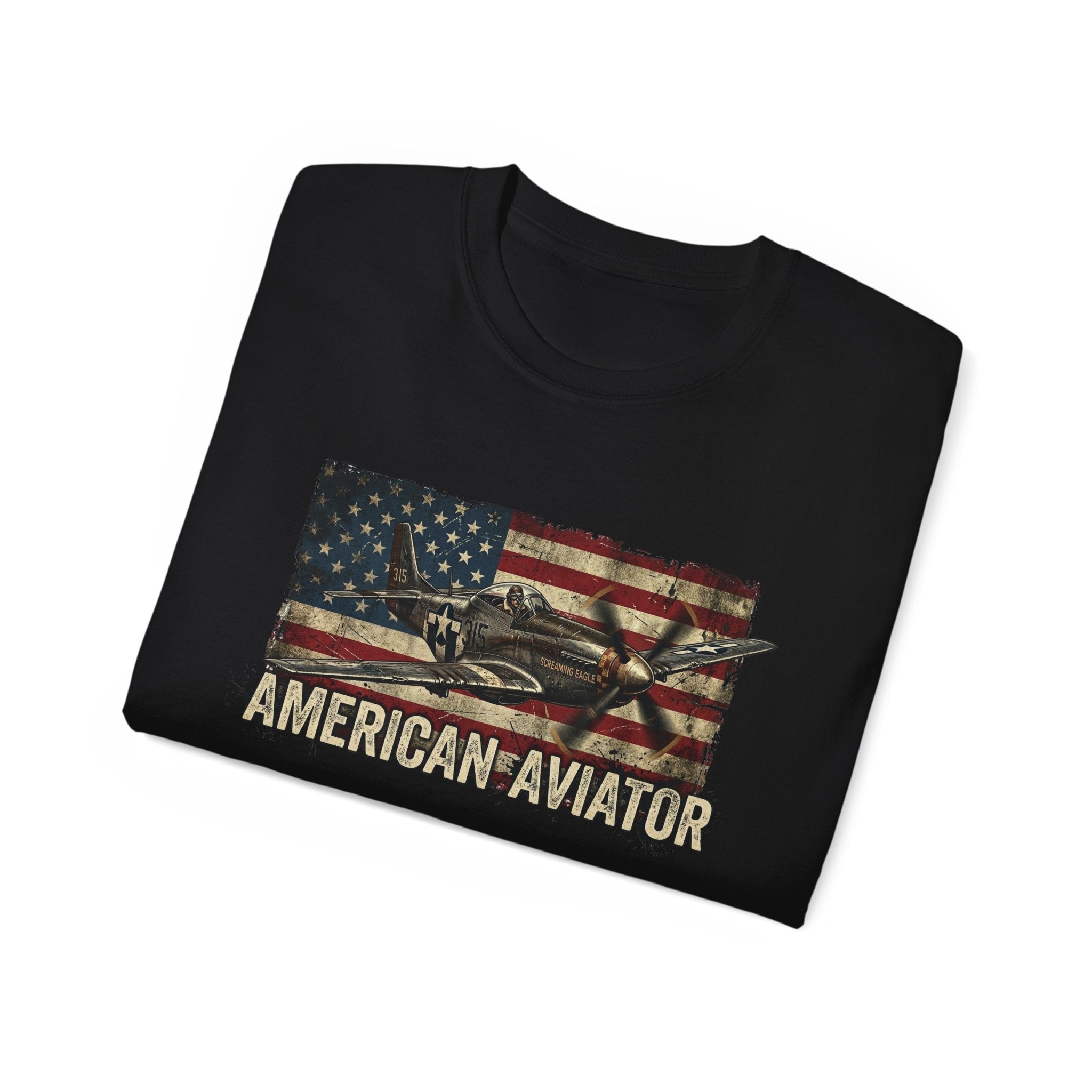 American Aviator T-Shirt – Vintage Flag Airplane Graphic Tee - Raven Quest Apparel