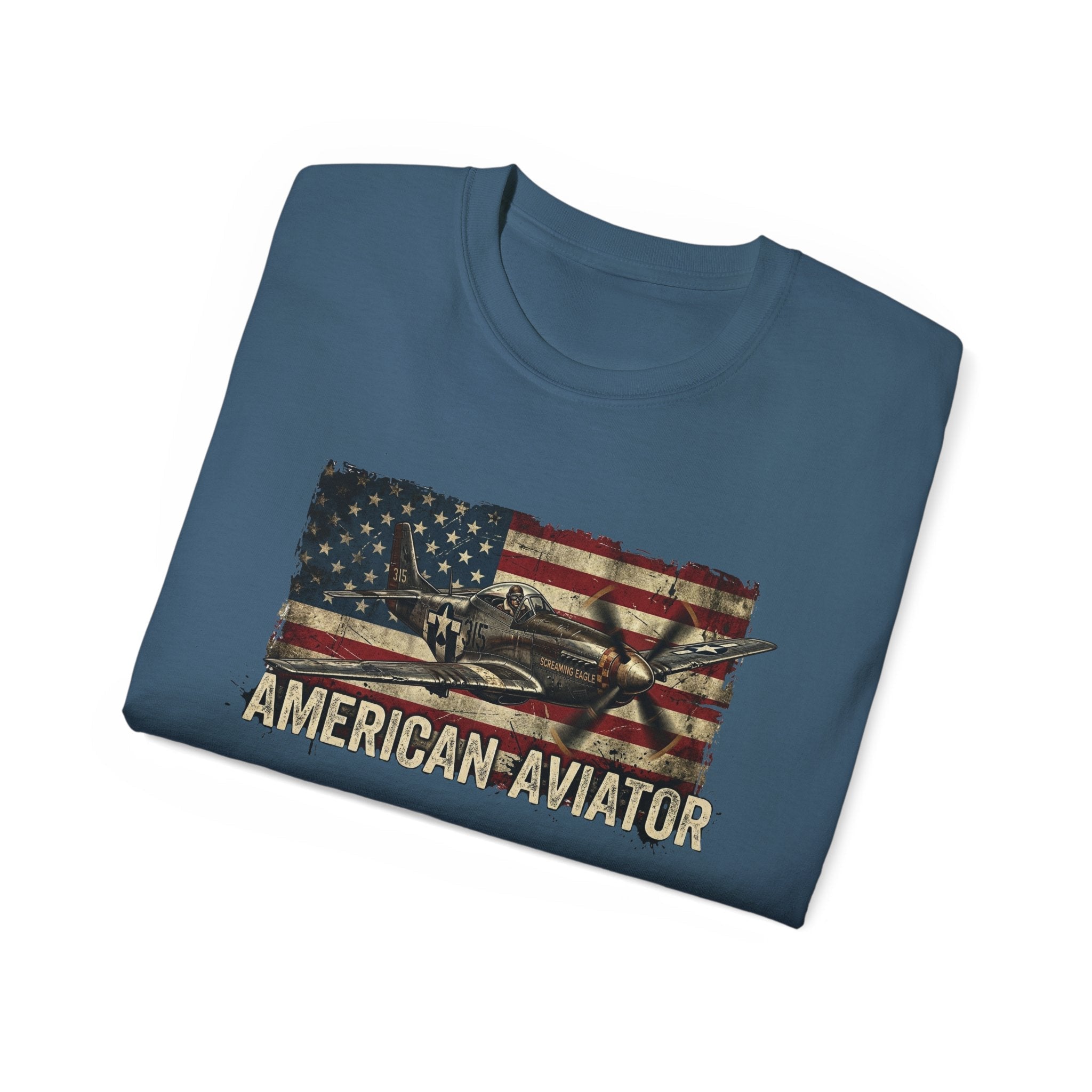 American Aviator T-Shirt – Vintage Flag Airplane Graphic Tee - Raven Quest Apparel