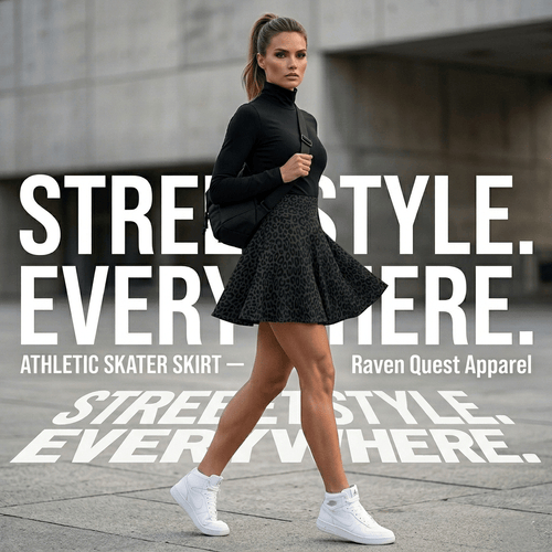 Black Grey Leopard Print Skater Skirt — Women's AOP Animal Pattern Flared Mini - Raven Quest Apparel