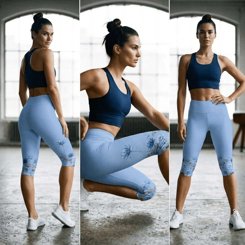Blue Lotus Capri Leggings — Floral Yoga & Activewear for Women - Raven Quest Apparel