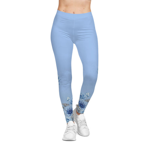 Blue Lotus Floral Leggings — Women's Casual All - Over Print - Raven Quest Apparel