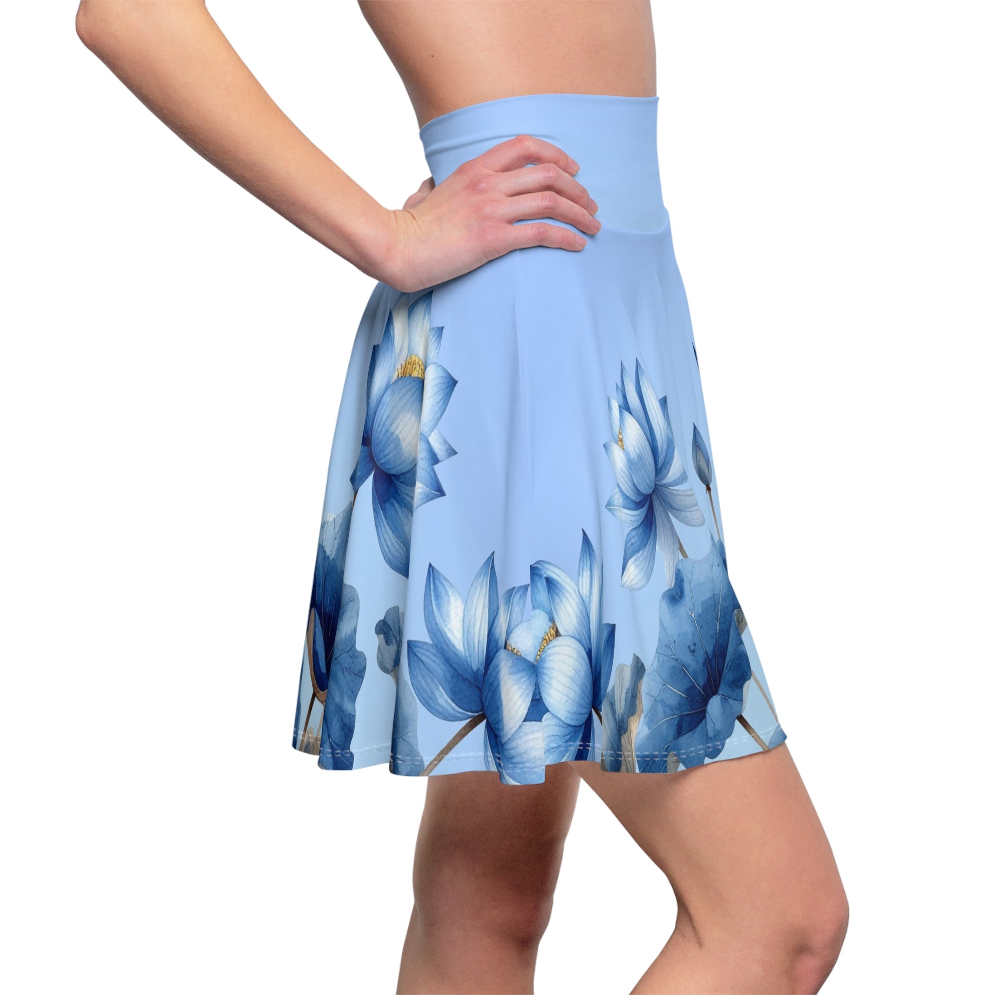 Blue Lotus Floral Skater Skirt - Raven Quest Apparel