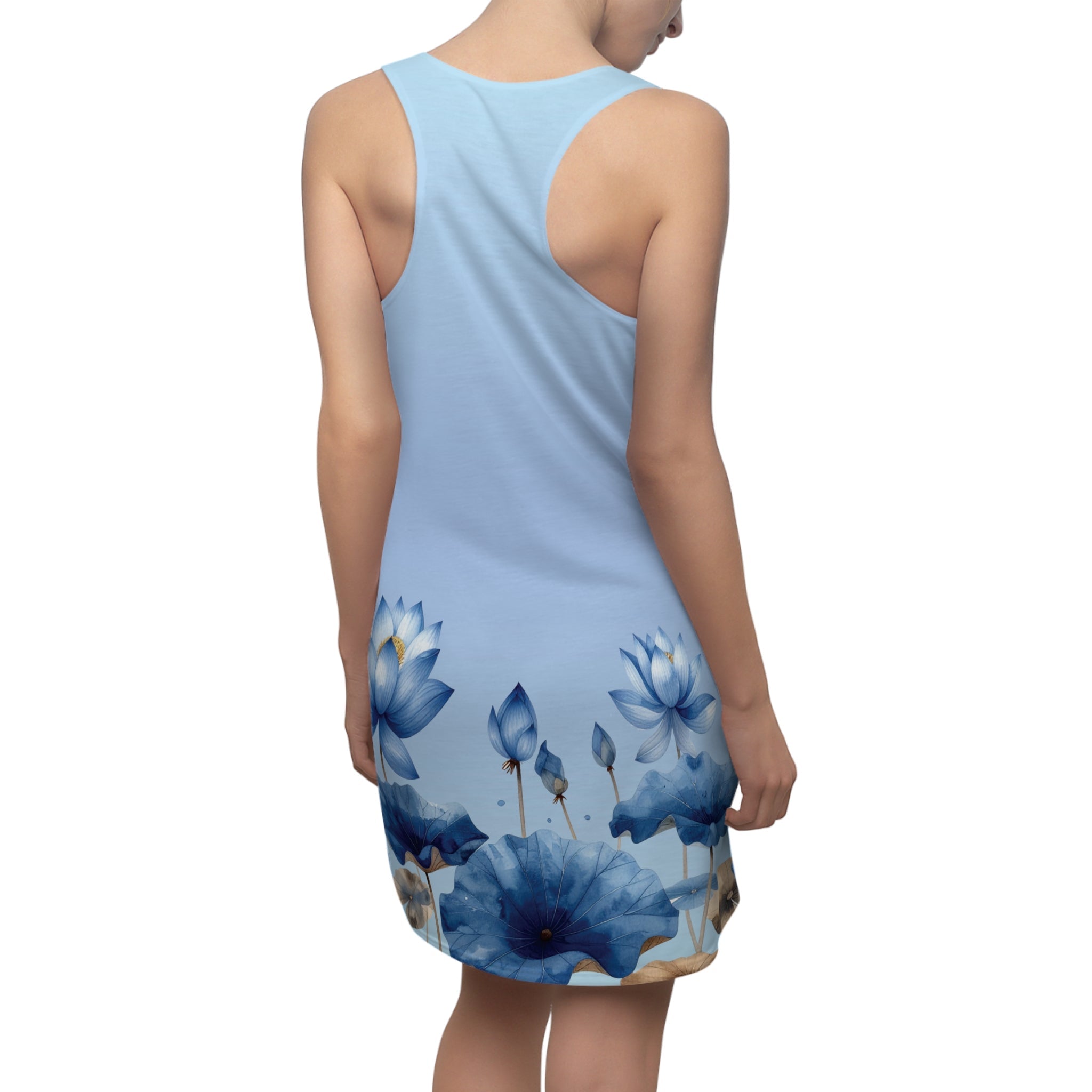 Blue Lotus Racerback Dress — Floral AOP Cut & Sew Sundress - Raven Quest Apparel