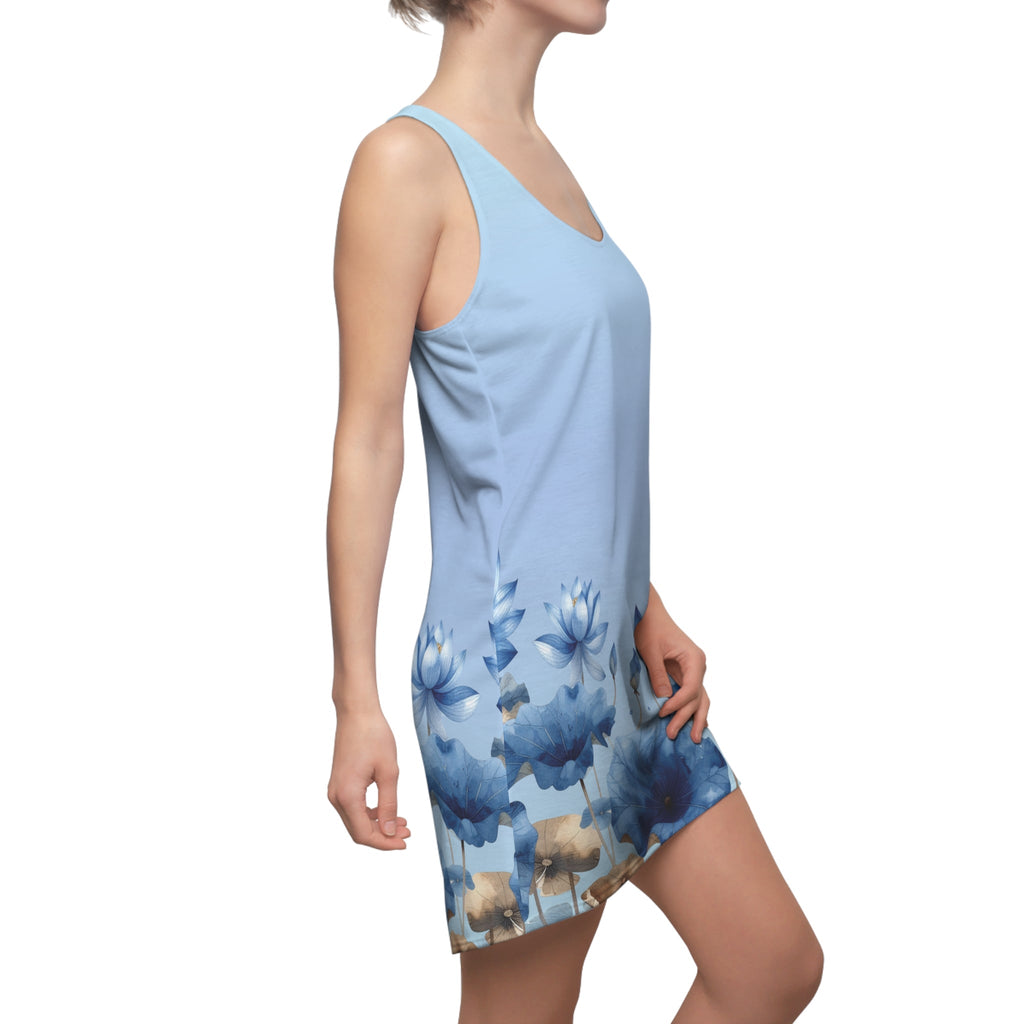 Blue Lotus Racerback Dress — Floral AOP Cut & Sew Sundress - Raven Quest Apparel
