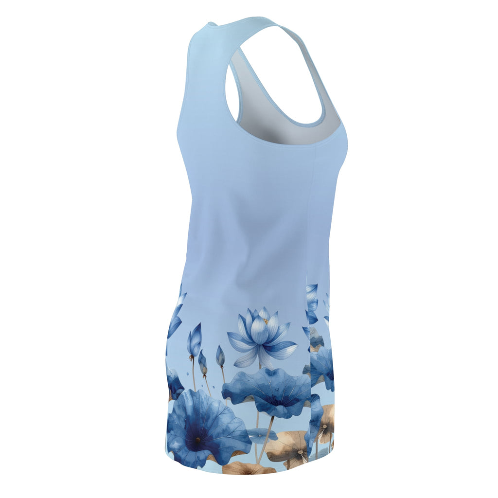 Blue Lotus Racerback Dress — Floral AOP Cut & Sew Sundress - Raven Quest Apparel
