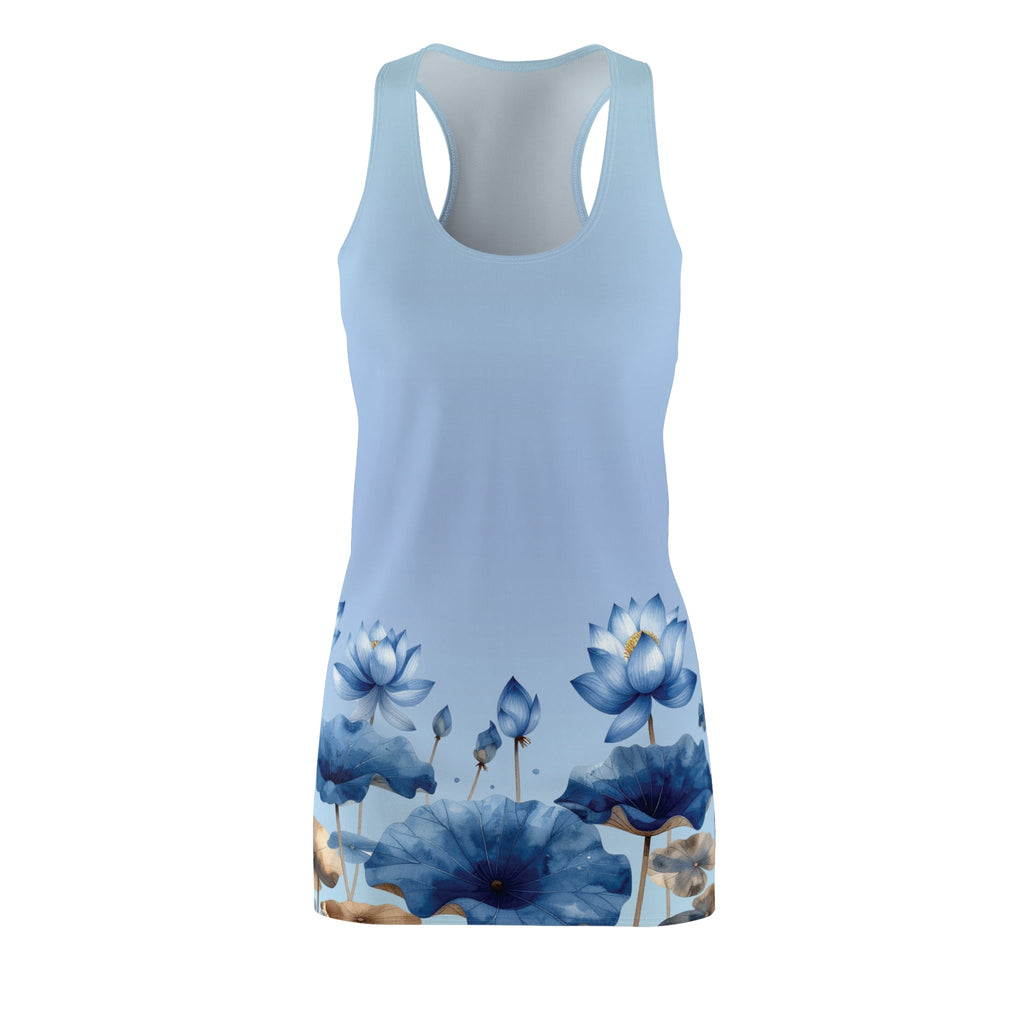 Blue Lotus Racerback Dress — Floral AOP Cut & Sew Sundress - Raven Quest Apparel
