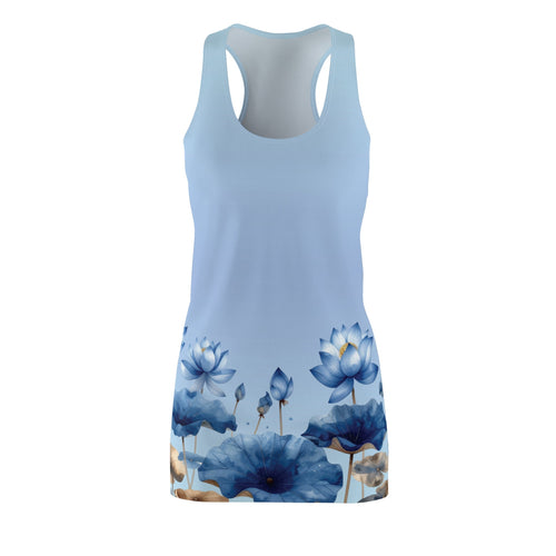 Blue Lotus Racerback Dress — Floral AOP Cut & Sew Sundress - Raven Quest Apparel