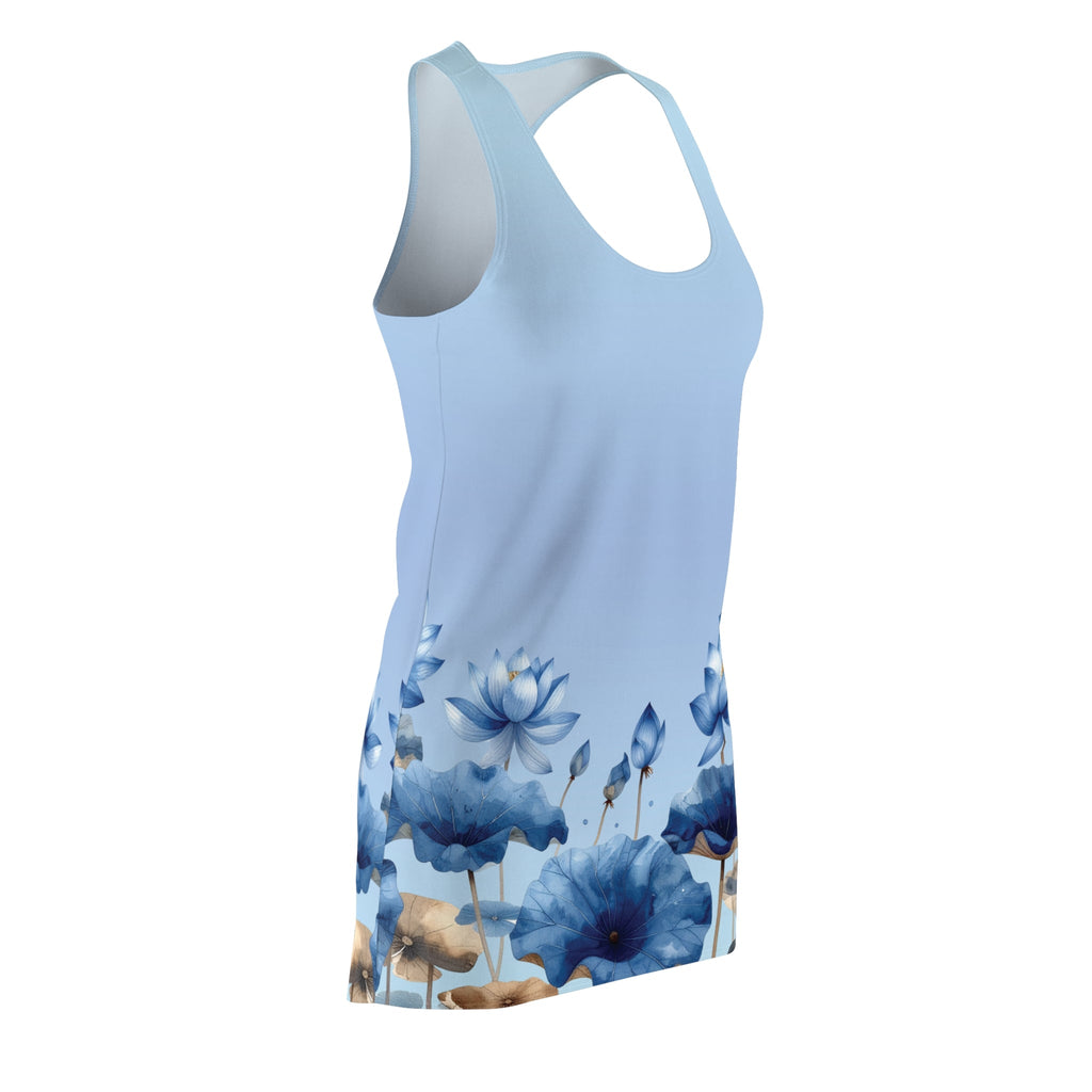 Blue Lotus Racerback Dress — Floral AOP Cut & Sew Sundress - Raven Quest Apparel
