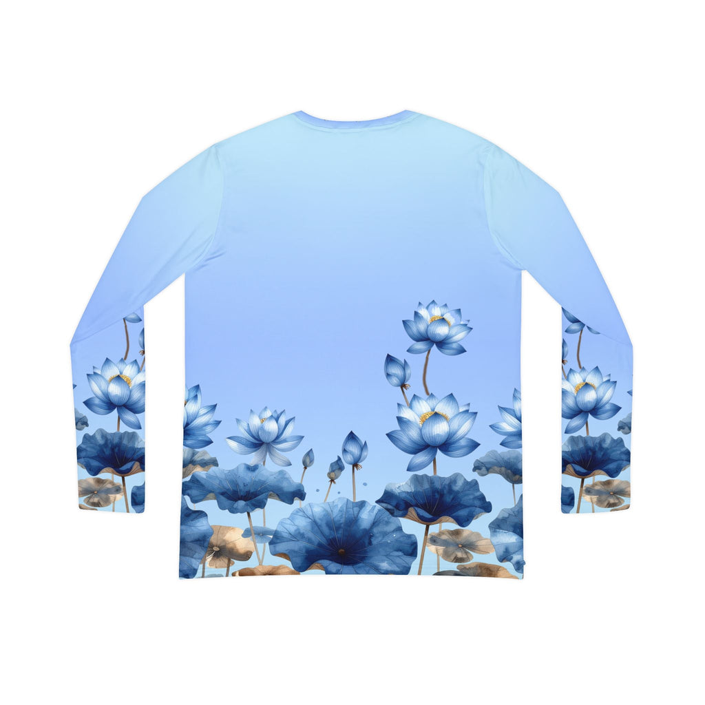 Blue Lotus V - Neck Long Sleeve Shirt — Floral Gradient Women's Top - Raven Quest Apparel