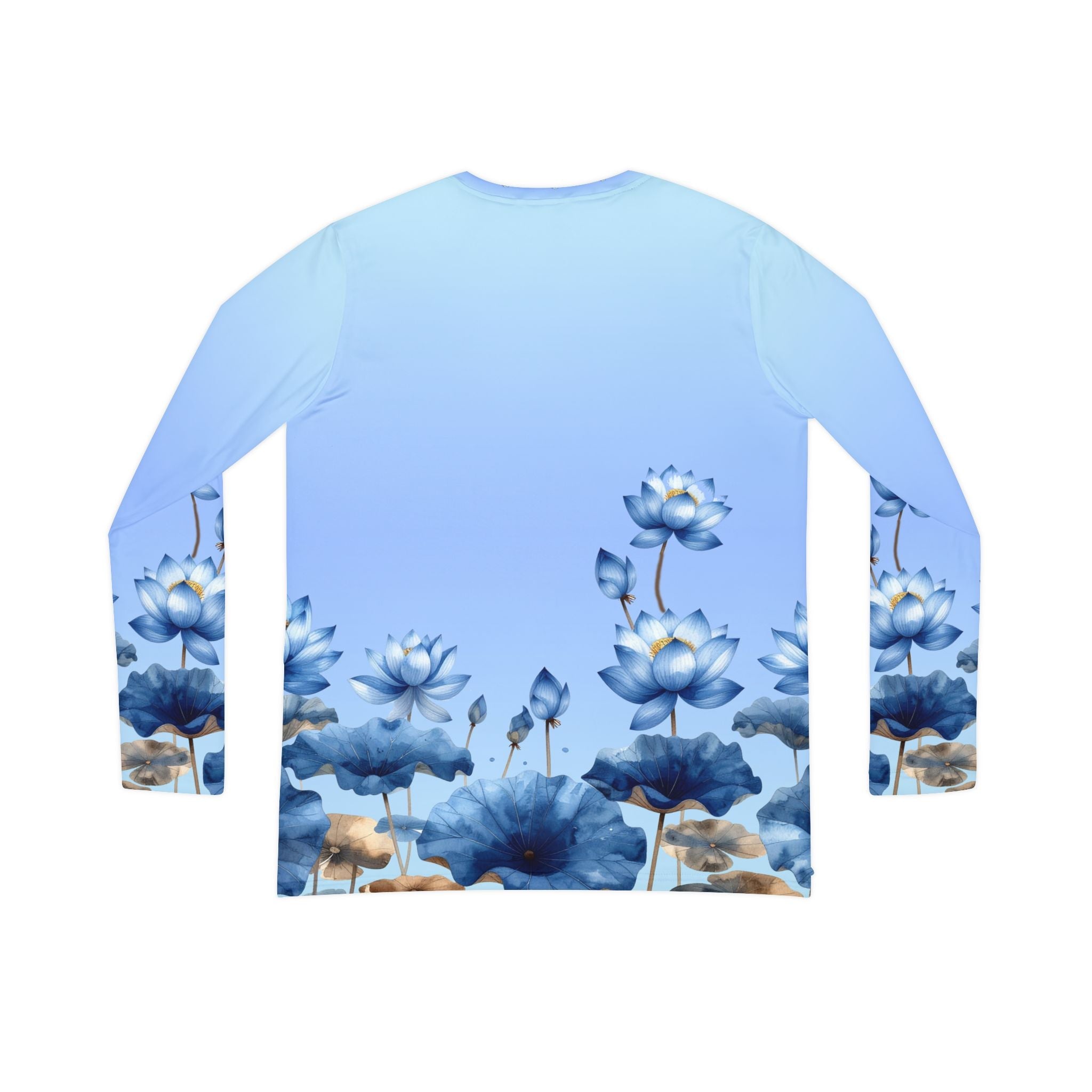 Blue Lotus V - Neck Long Sleeve Shirt — Floral Gradient Women's Top - Raven Quest Apparel