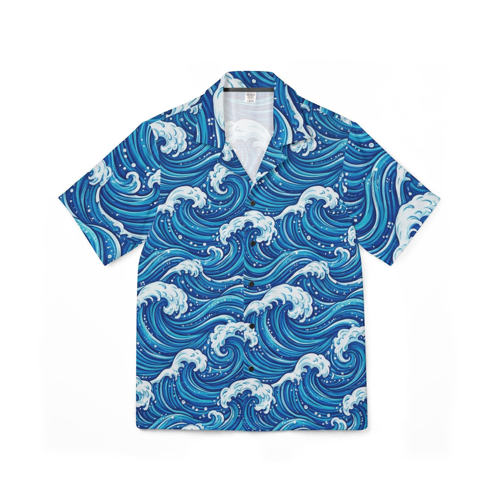 Blue Ocean Wave Hawaiian Shirt — Men's Tropical Camp Shirt - Raven Quest Apparel