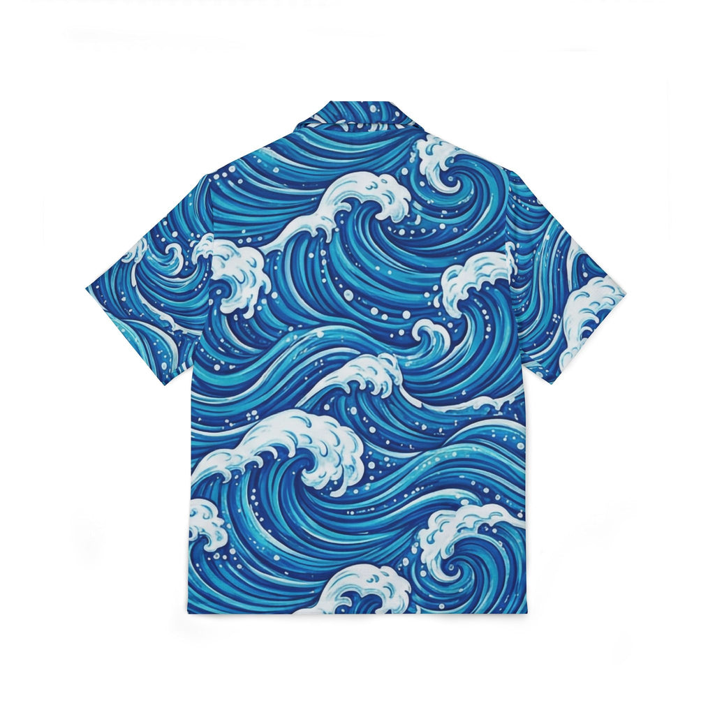 Blue Ocean Wave Hawaiian Shirt — Men's Tropical Camp Shirt - Raven Quest Apparel