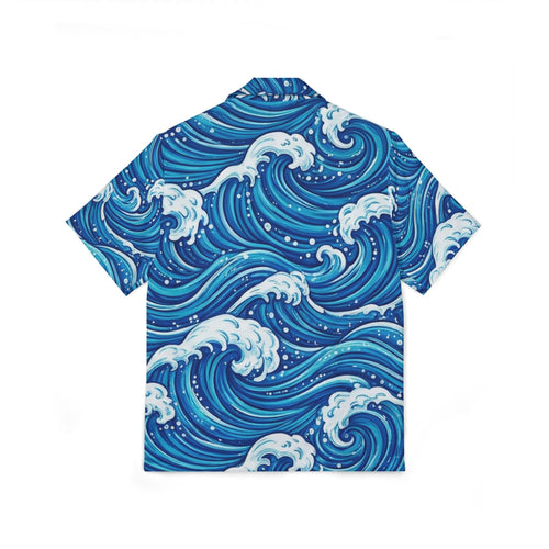 Blue Ocean Wave Hawaiian Shirt — Men's Tropical Camp Shirt - Raven Quest Apparel