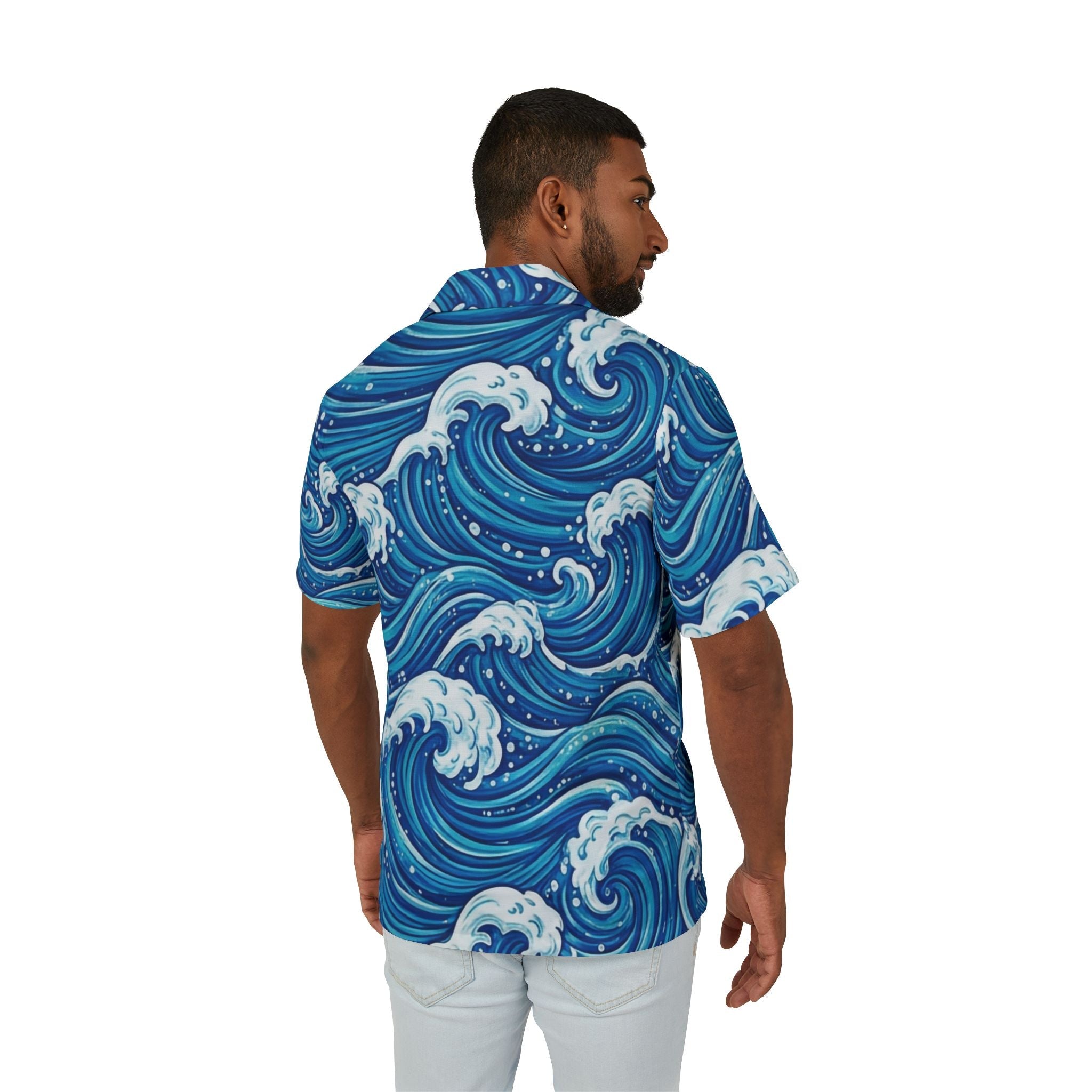 Blue Ocean Wave Hawaiian Shirt — Men's Tropical Camp Shirt - Raven Quest Apparel