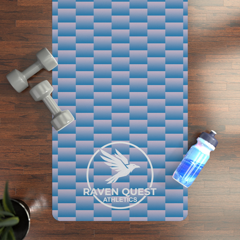 Blue Woven - Pattern Rubber Yoga Mat — Non - Slip Fitness Mat with Raven Quest Logo - Raven Quest Apparel