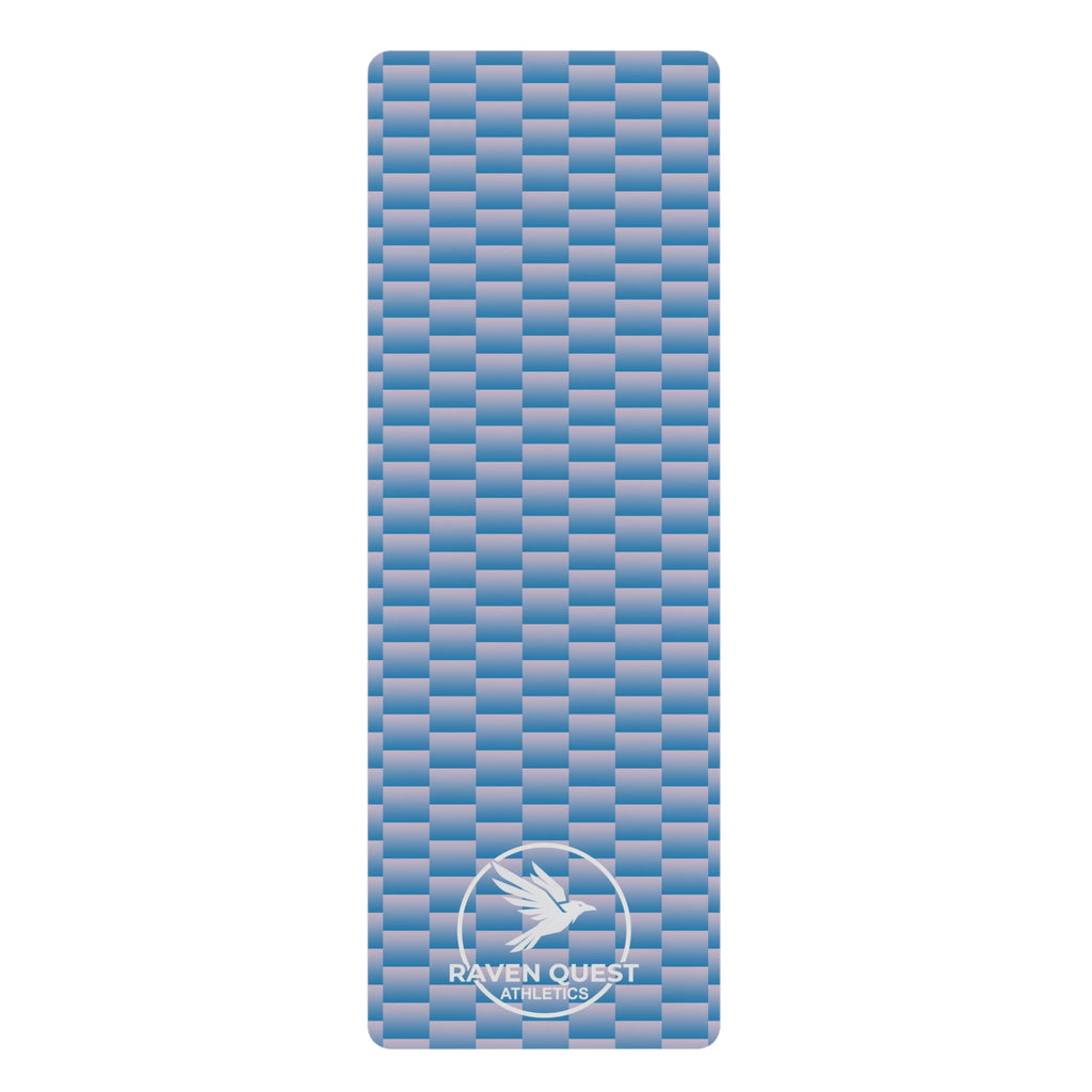 Blue Woven - Pattern Rubber Yoga Mat — Non - Slip Fitness Mat with Raven Quest Logo - Raven Quest Apparel