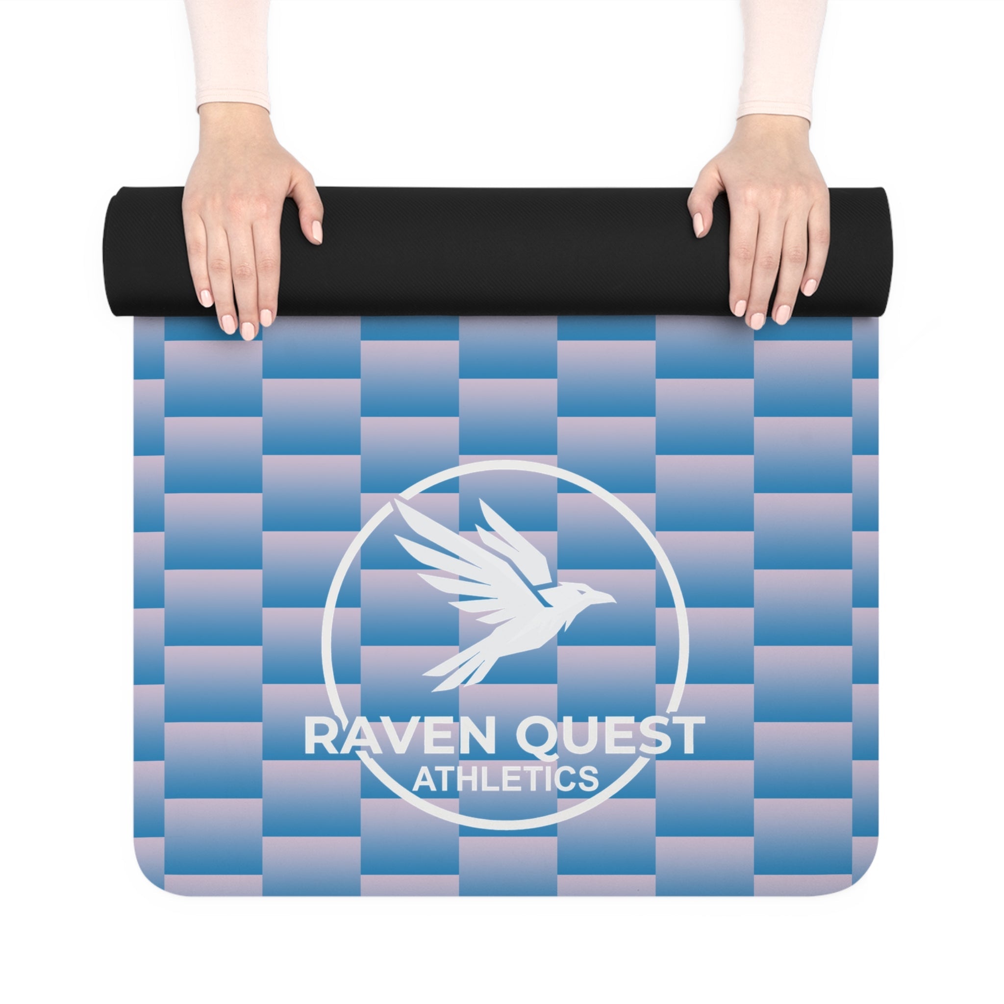 Blue Woven - Pattern Rubber Yoga Mat — Non - Slip Fitness Mat with Raven Quest Logo - Raven Quest Apparel