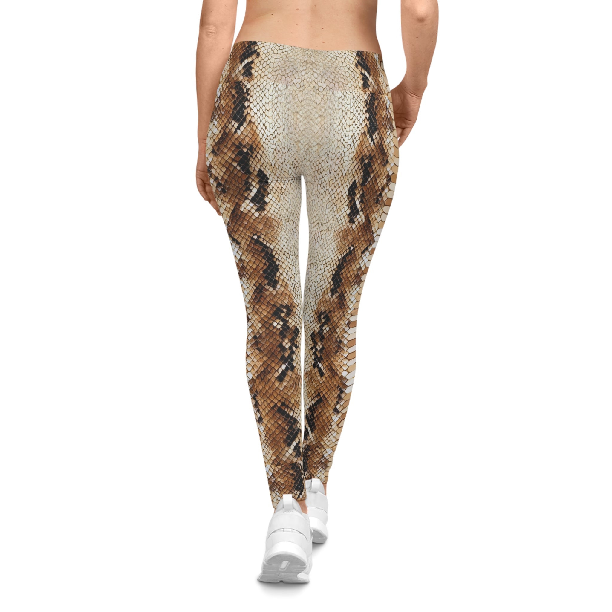 Brown Snake Print Leggings —Casual AOP Snake - Skin Leggings - Raven Quest Apparel