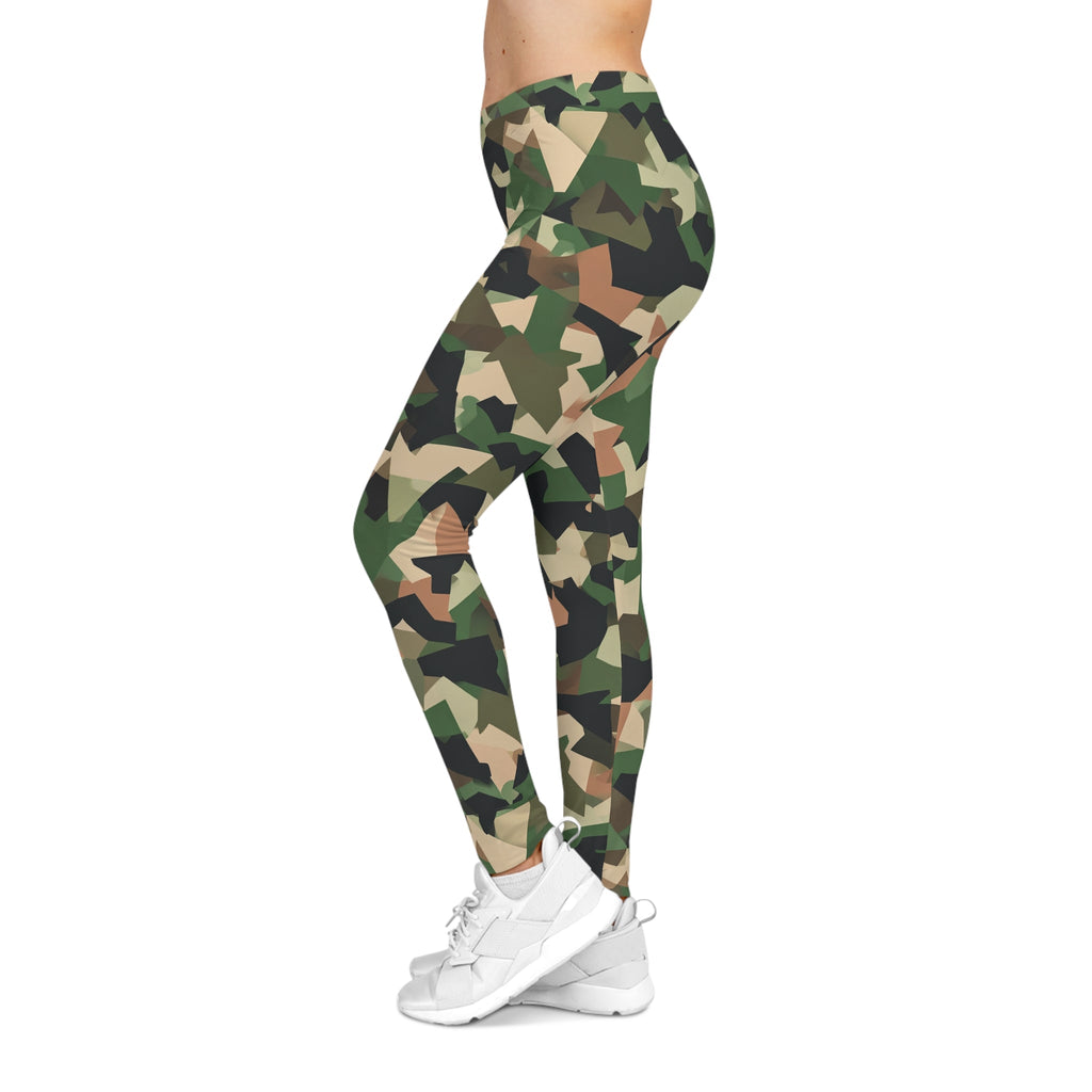 Camo Print Women's Leggings — All - Over Green Camouflage Activewear - Raven Quest Apparel