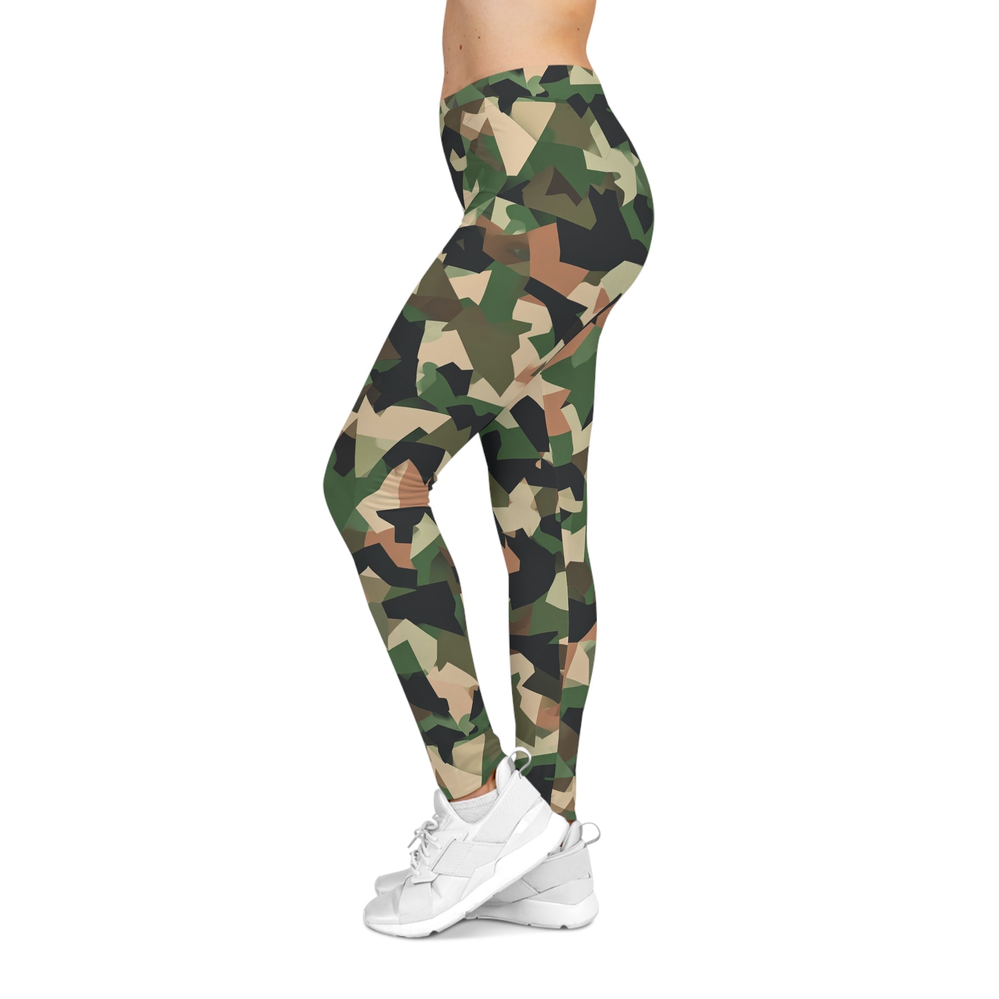 Camo Print Women's Leggings — All - Over Green Camouflage Activewear - Raven Quest Apparel