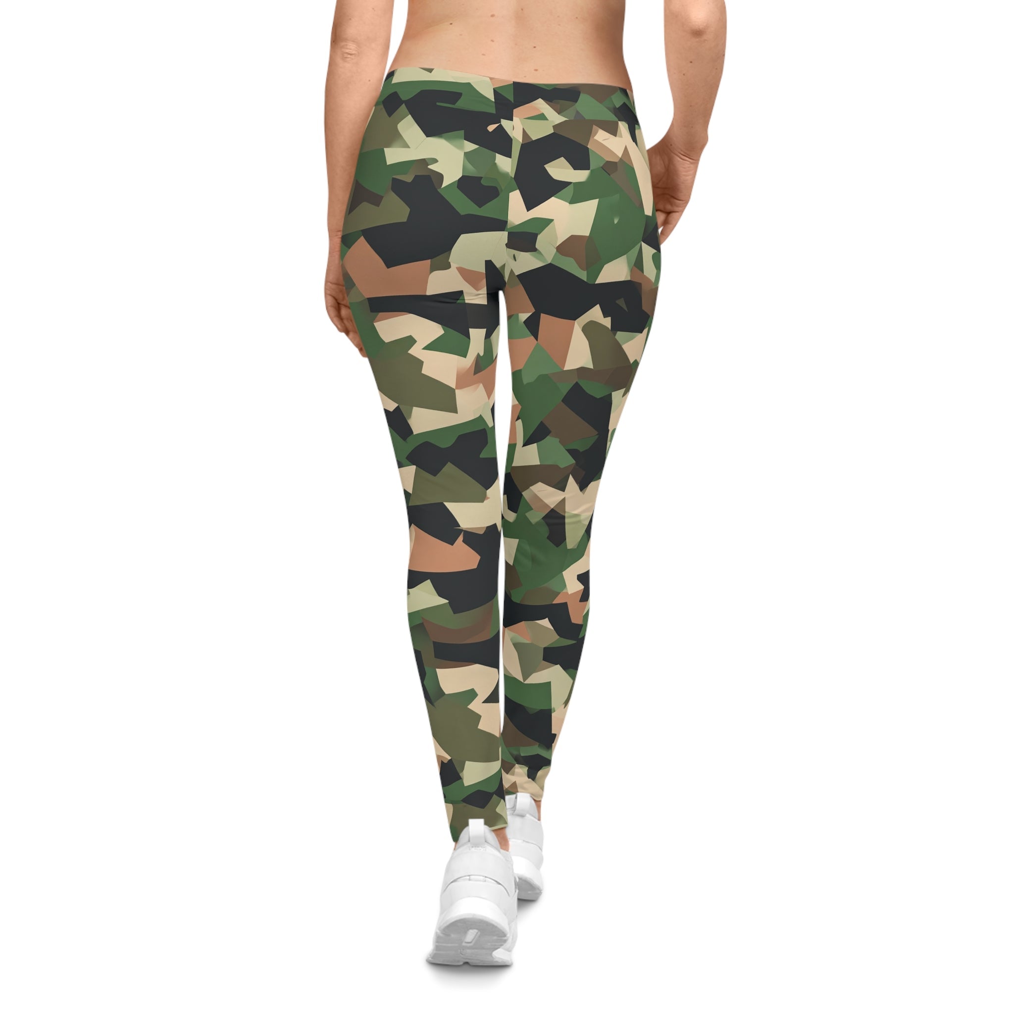 Camo Print Women's Leggings — All - Over Green Camouflage Activewear - Raven Quest Apparel