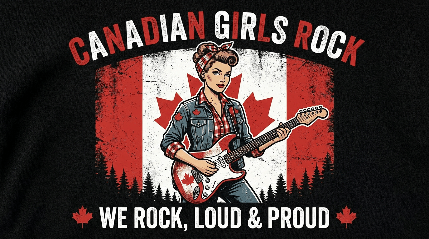 Canadian Grls Rock T-Shirt — “We Rock, Loud & Proud” Retro Maple Leaf Tee - Raven Quest Apparel