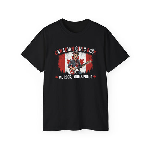 Canadian Grls Rock T-Shirt — “We Rock, Loud & Proud” Retro Maple Leaf Tee - Raven Quest Apparel