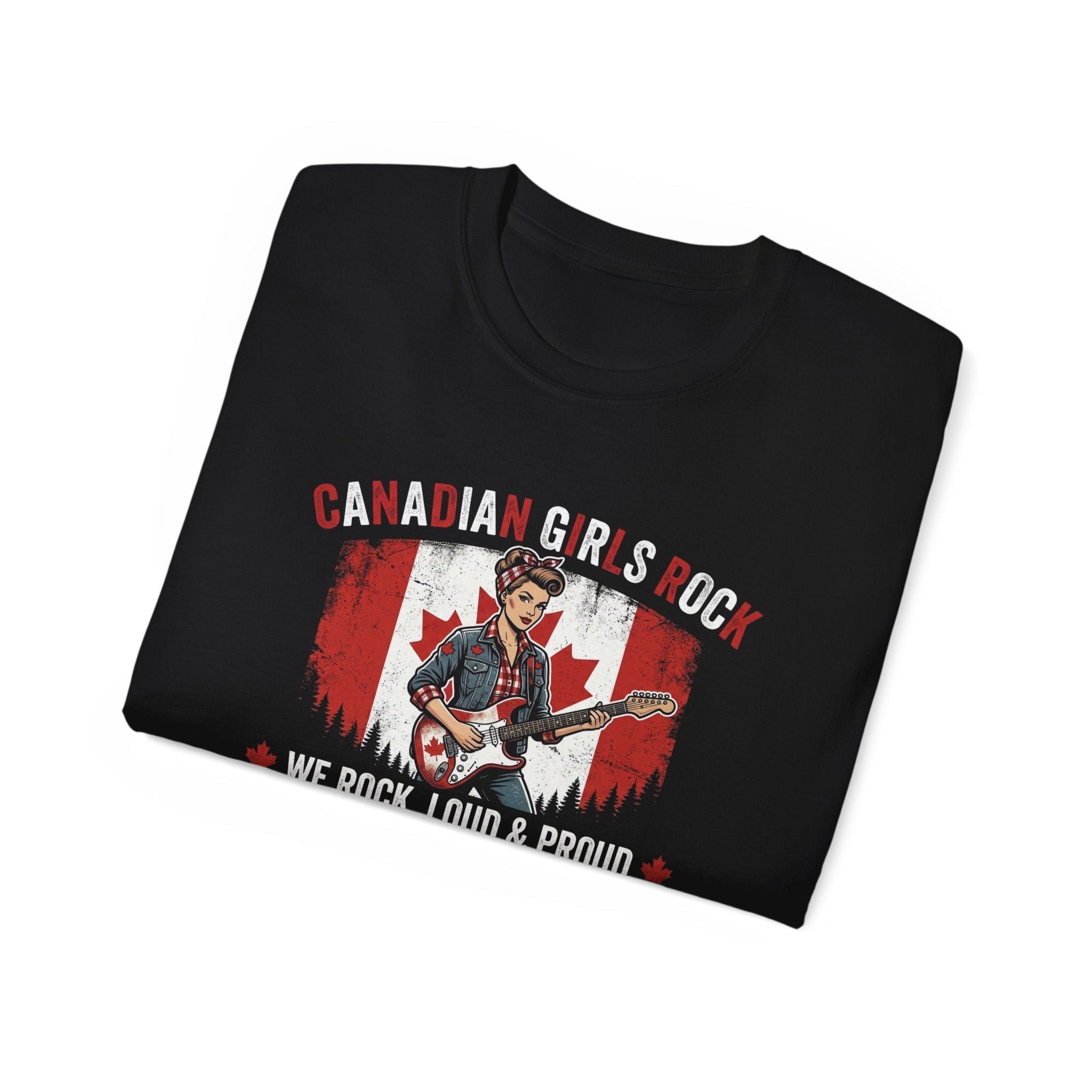Canadian Grls Rock T-Shirt — “We Rock, Loud & Proud” Retro Maple Leaf Tee - Raven Quest Apparel