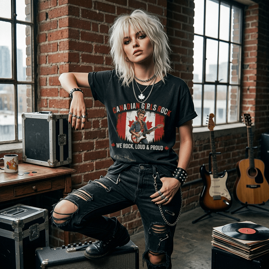 Canadian Grls Rock T-Shirt — “We Rock, Loud & Proud” Retro Maple Leaf Tee - Raven Quest Apparel
