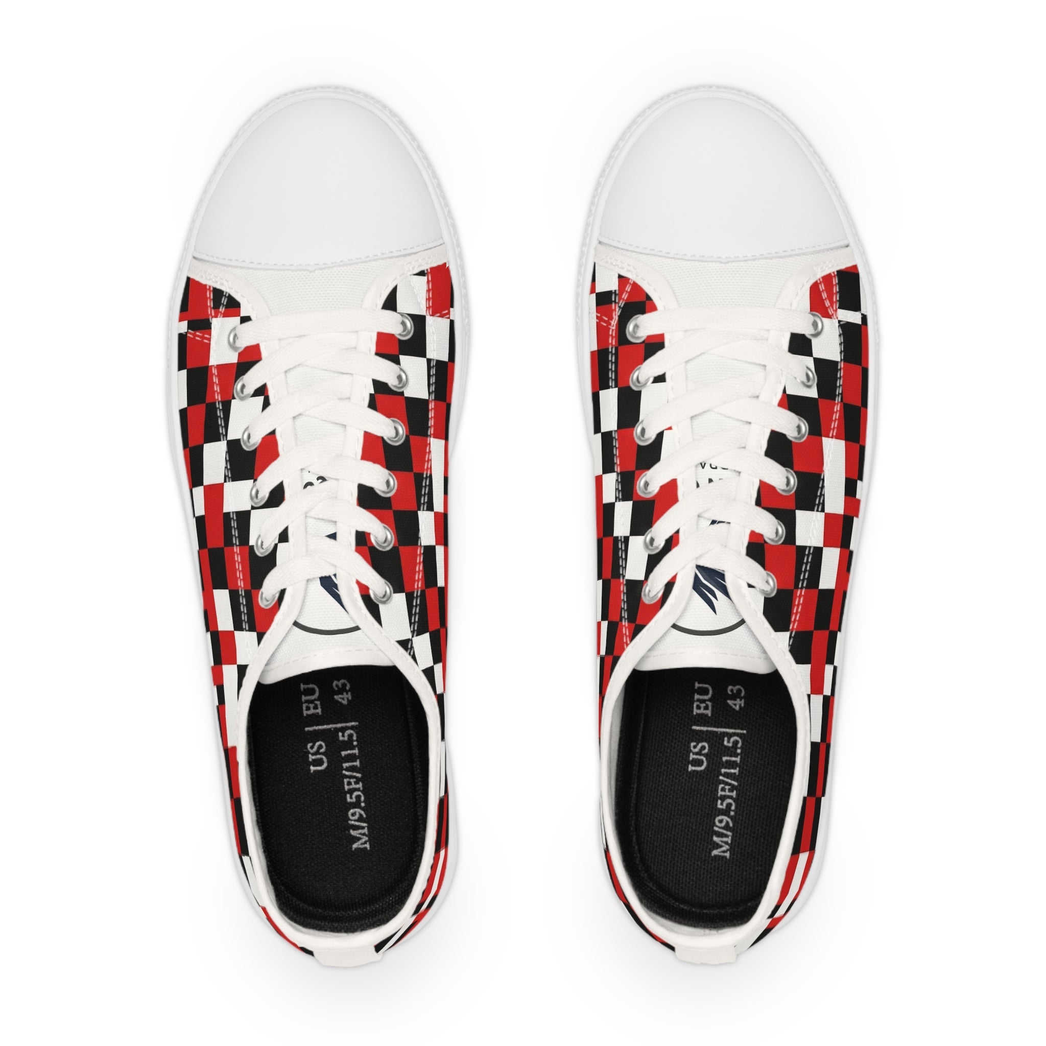 Checkerboard Low Top Sneakers — Red & Black Retro Skate Shoes - Raven Quest Apparel