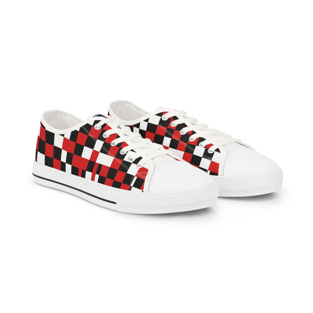 Checkerboard Low Top Sneakers — Red & Black Retro Skate Shoes - Raven Quest Apparel