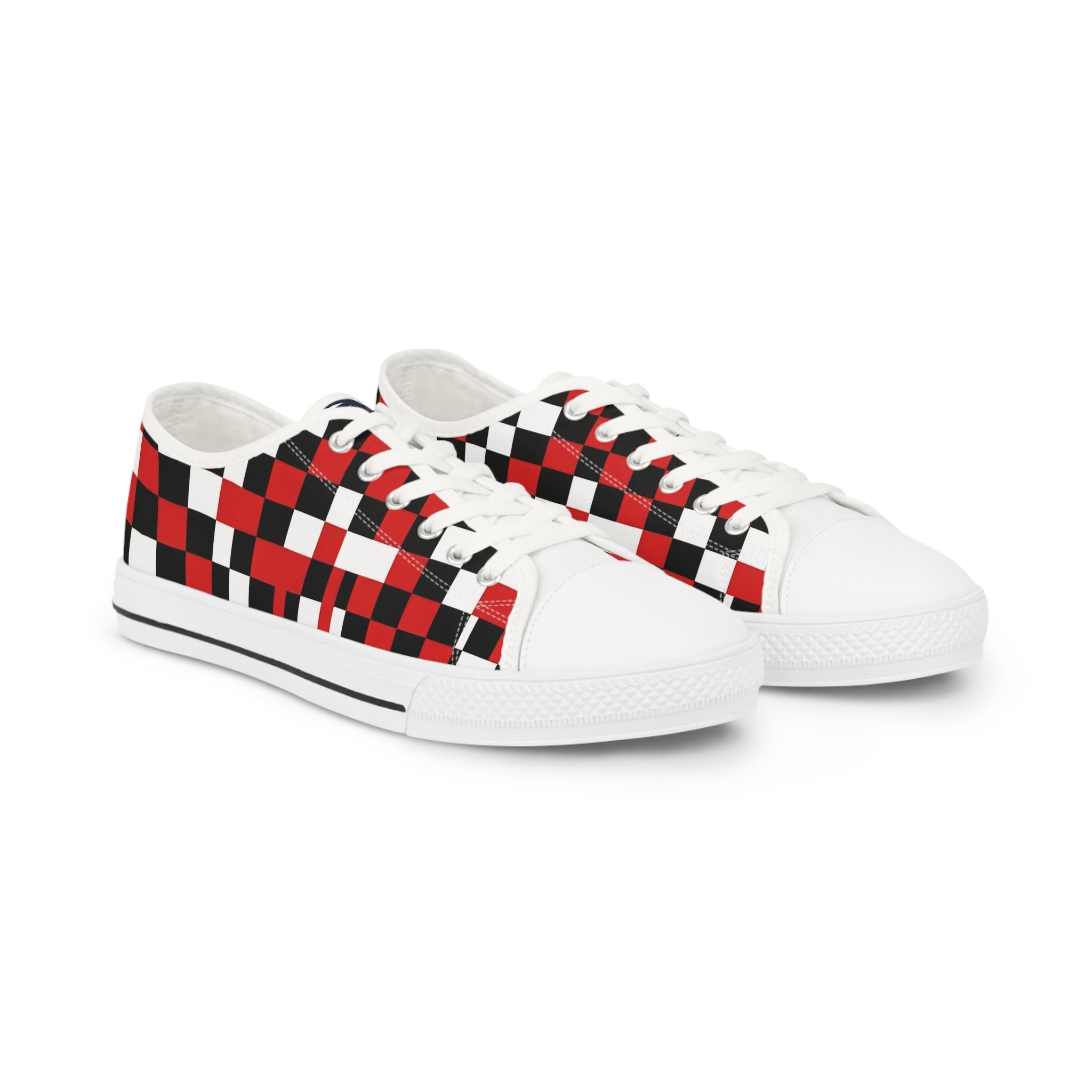 Checkerboard Low Top Sneakers — Red & Black Retro Skate Shoes - Raven Quest Apparel