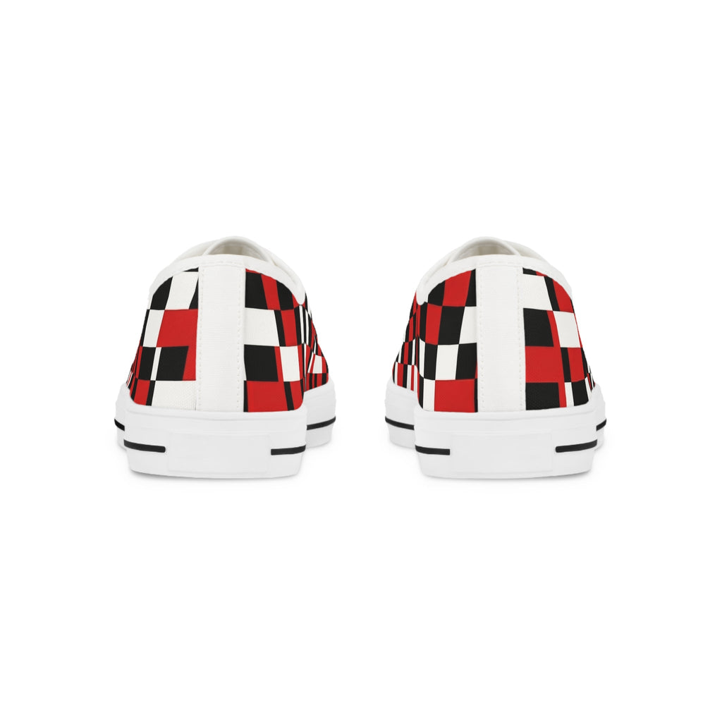 Checkerboard Low Top Sneakers — Red & Black Retro Skate Shoes - Raven Quest Apparel