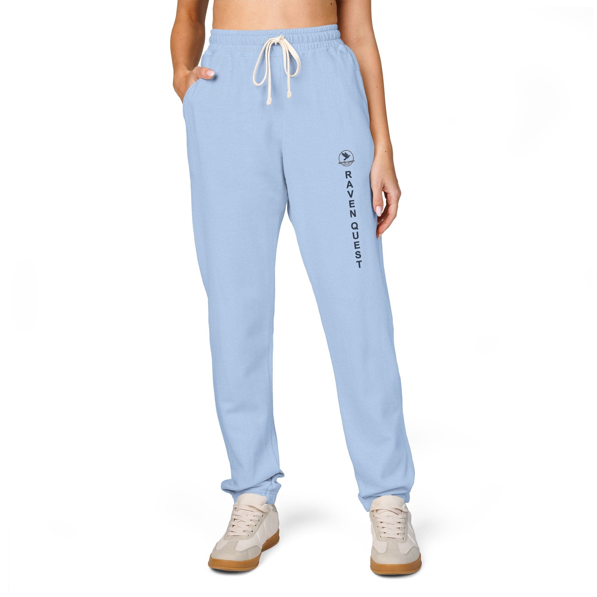 Cream Garment - Dyed Sweatpants — Vertical “Raven ” Side Print - Raven Quest Apparel
