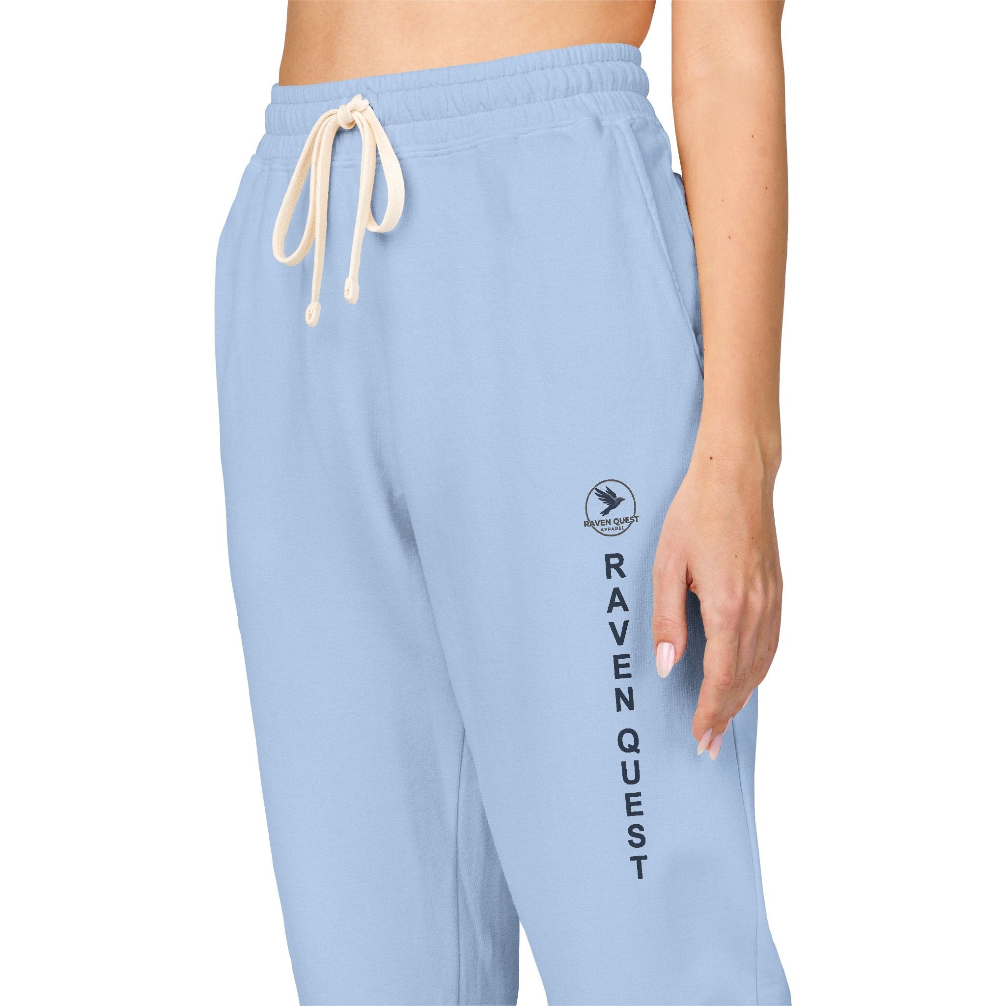 Cream Garment - Dyed Sweatpants — Vertical “Raven ” Side Print - Raven Quest Apparel