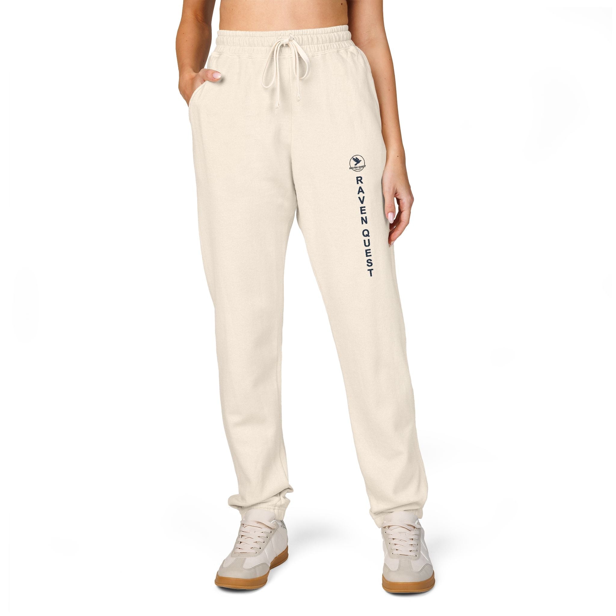 Cream Garment - Dyed Sweatpants — Vertical “Raven ” Side Print - Raven Quest Apparel