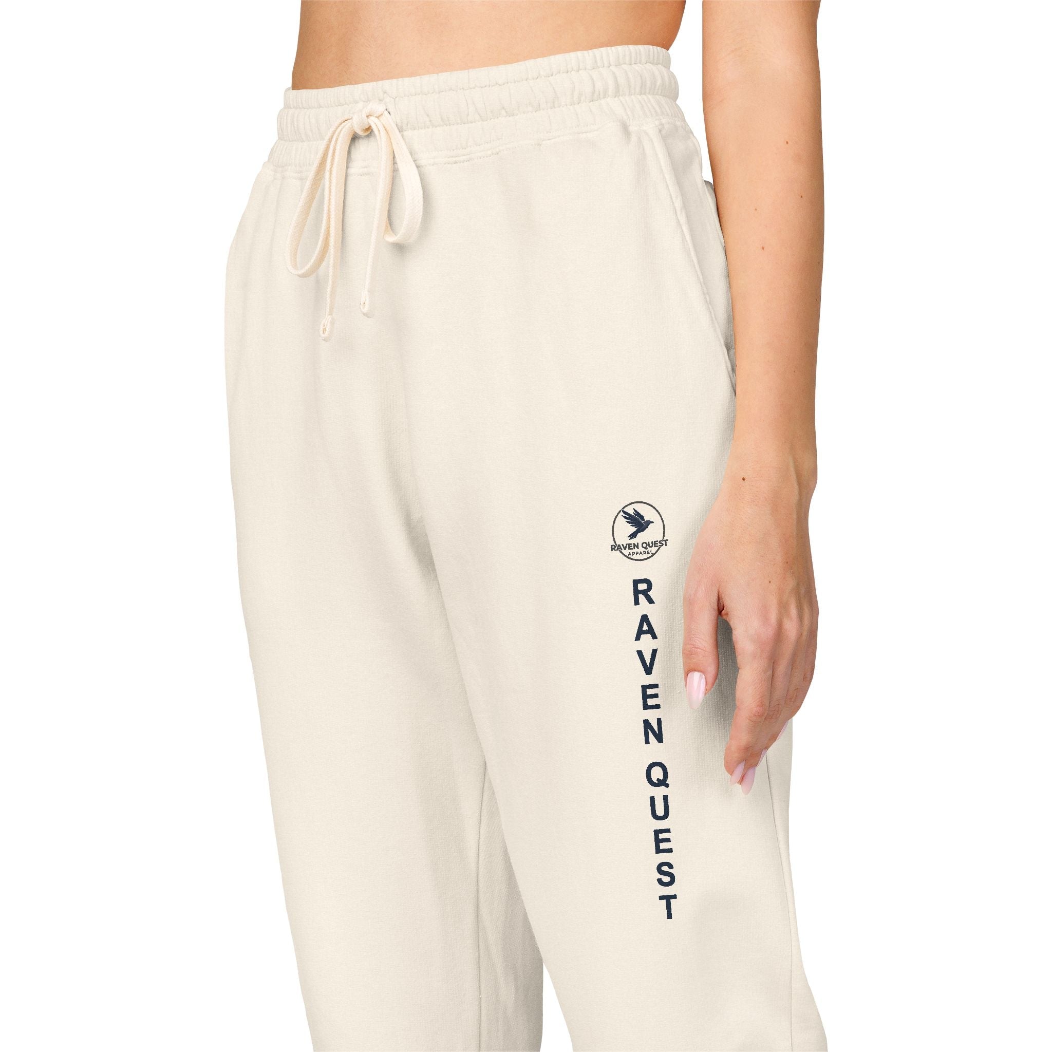 Cream Garment - Dyed Sweatpants — Vertical “Raven ” Side Print - Raven Quest Apparel