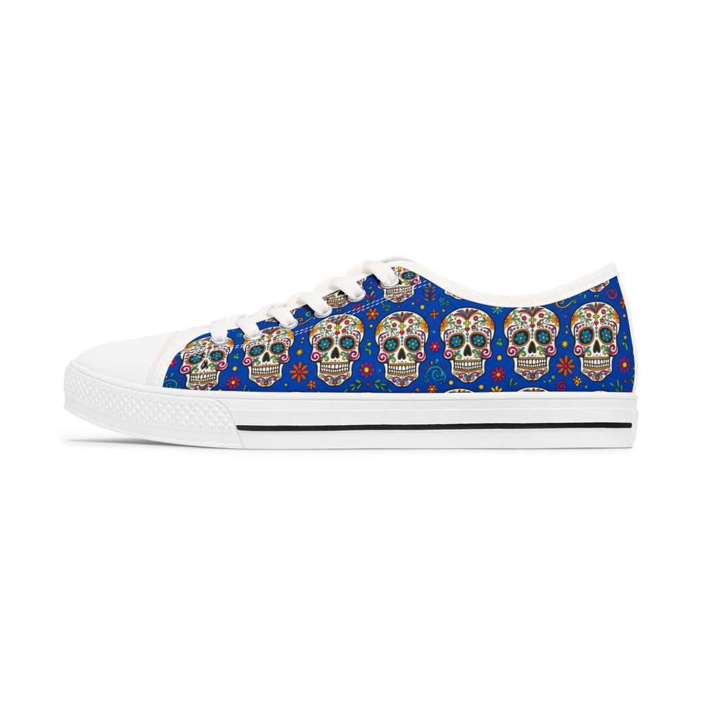 Day of the Dead Sugar Skull Low Top Sneakers — Women's Floral Skull Canvas Shoes - Raven Quest Apparel
