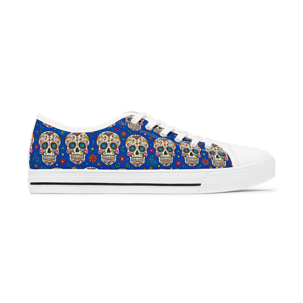 Day of the Dead Sugar Skull Low Top Sneakers — Women's Floral Skull Canvas Shoes - Raven Quest Apparel