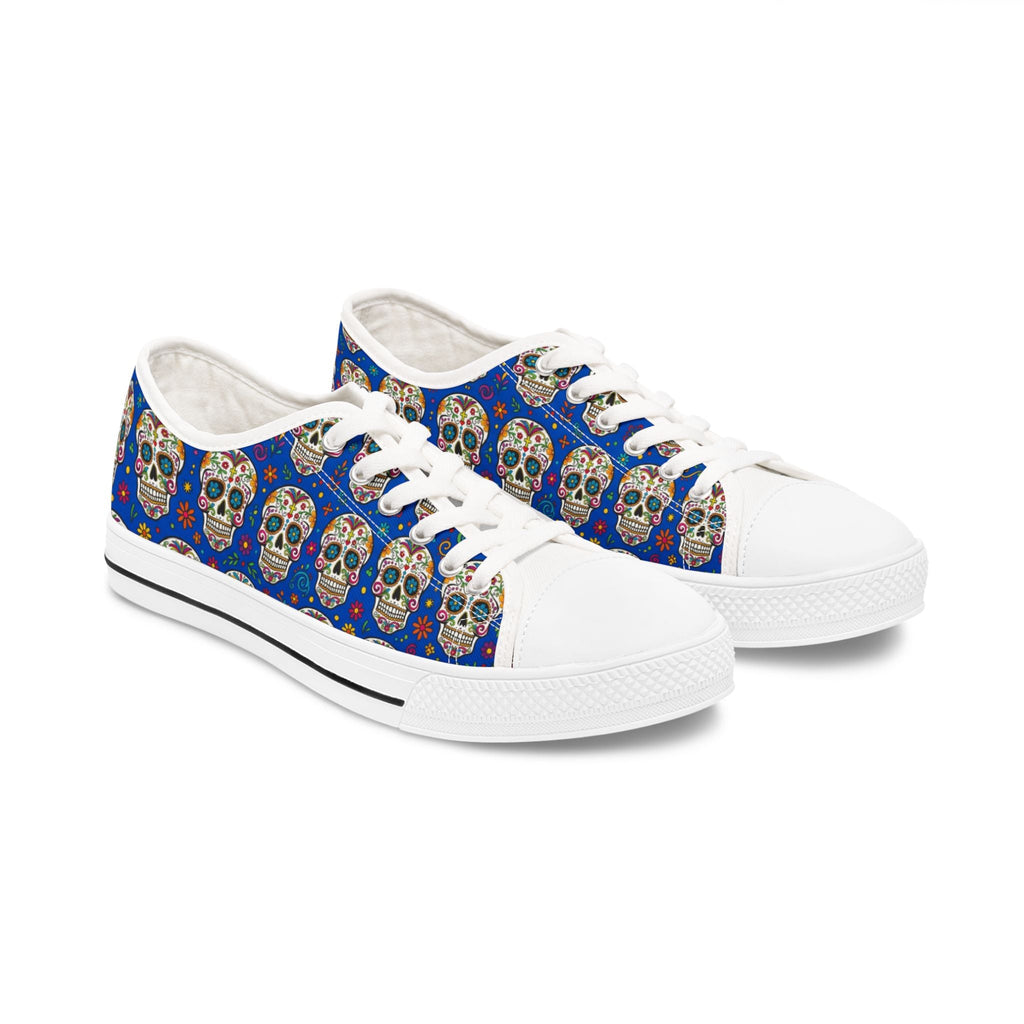Day of the Dead Sugar Skull Low Top Sneakers — Women's Floral Skull Canvas Shoes - Raven Quest Apparel