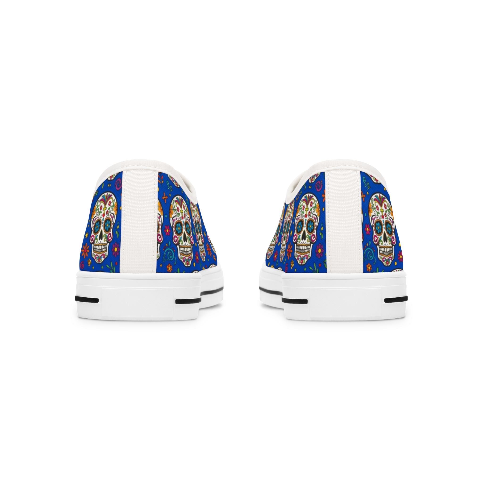 Day of the Dead Sugar Skull Low Top Sneakers — Women's Floral Skull Canvas Shoes - Raven Quest Apparel