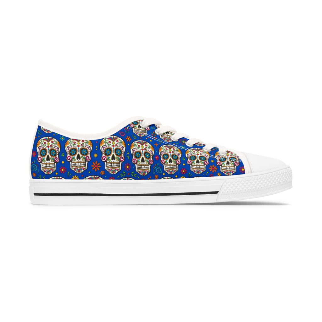 Day of the Dead Sugar Skull Low Top Sneakers — Women's Floral Skull Canvas Shoes - Raven Quest Apparel