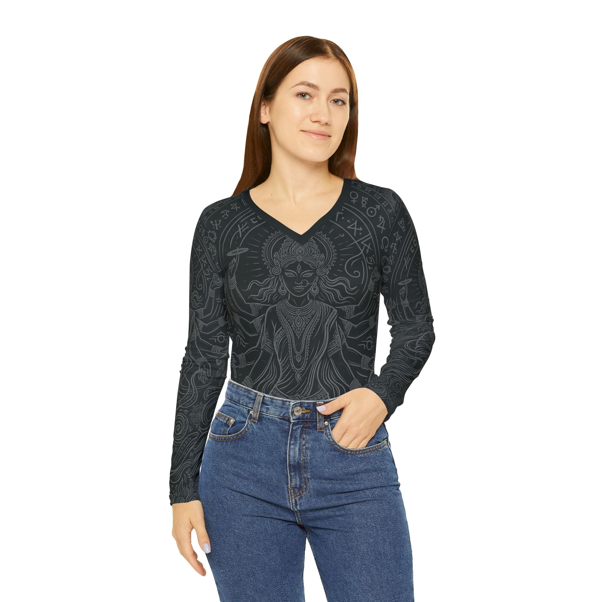 Devine Goddess V-Neck Long Sleeve — Women's Mystic V-Neck | Raven Quest Apparel - Raven Quest Apparel