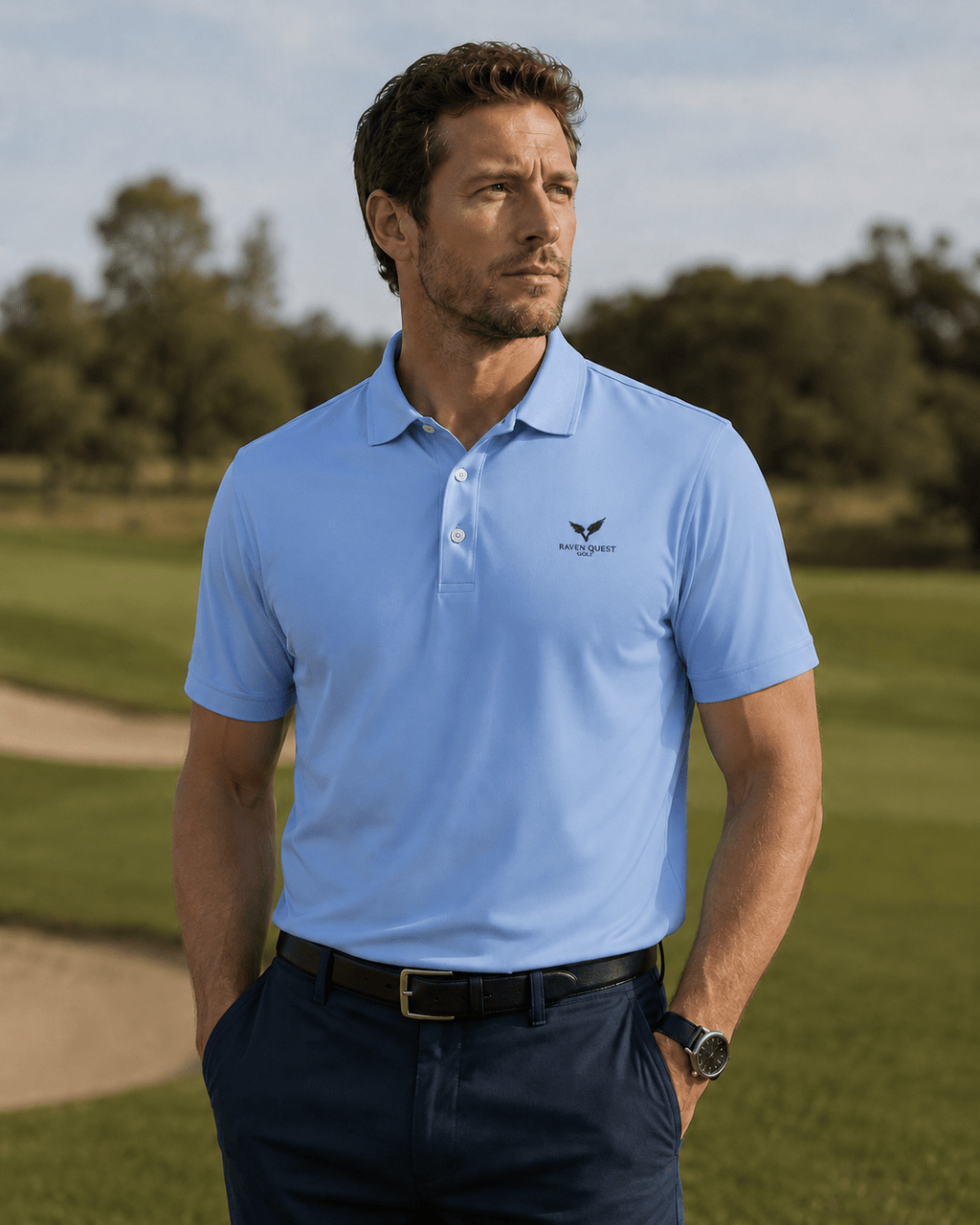 Emblem Performance Polo — Eagle Logo Athletic Golf Shirt - Raven Quest Apparel